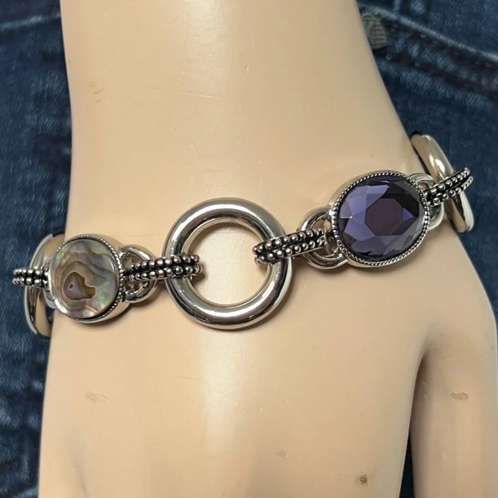 * Elegant Abalone Silver and Purple Bracelet